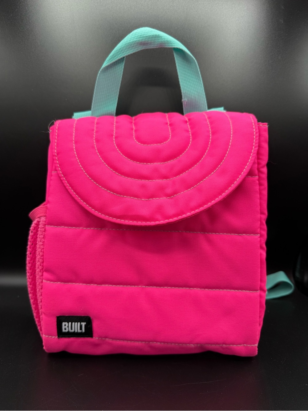 BUILT Pink Puffer Insulated Lunch Bag Tote w/ Teal Handle